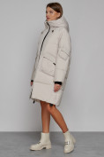 Купить Пальто утепленное с капюшоном зимнее женское бежевого цвета 51139B, фото 2