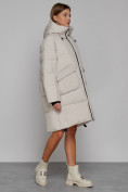 Купить Пальто утепленное с капюшоном зимнее женское бежевого цвета 51139B, фото 3
