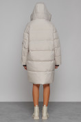 Купить Пальто утепленное с капюшоном зимнее женское бежевого цвета 51139B, фото 4