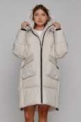 Купить Пальто утепленное с капюшоном зимнее женское бежевого цвета 51139B, фото 5