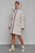 Купить Пальто утепленное с капюшоном зимнее женское бежевого цвета 51139B, фото 6