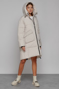 Купить Пальто утепленное с капюшоном зимнее женское бежевого цвета 51139B, фото 7