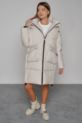 Купить Пальто утепленное с капюшоном зимнее женское бежевого цвета 51139B, фото 8