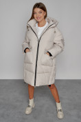 Купить Пальто утепленное с капюшоном зимнее женское бежевого цвета 51139B, фото 9