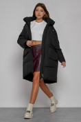 Купить Пальто утепленное с капюшоном зимнее женское черного цвета 51139Ch, фото 12