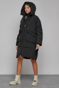 Купить Пальто утепленное с капюшоном зимнее женское черного цвета 51139Ch, фото 6