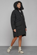 Купить Пальто утепленное с капюшоном зимнее женское черного цвета 51139Ch, фото 7
