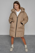Купить Пальто утепленное с капюшоном зимнее женское светло-коричневого цвета 51139SK, фото 10