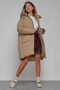 Купить Пальто утепленное с капюшоном зимнее женское светло-коричневого цвета 51139SK, фото 13