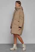 Купить Пальто утепленное с капюшоном зимнее женское светло-коричневого цвета 51139SK, фото 2