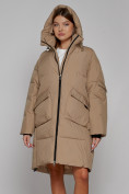 Купить Пальто утепленное с капюшоном зимнее женское светло-коричневого цвета 51139SK, фото 5