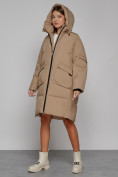 Купить Пальто утепленное с капюшоном зимнее женское светло-коричневого цвета 51139SK, фото 7