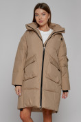 Купить Пальто утепленное с капюшоном зимнее женское светло-коричневого цвета 51139SK, фото 8