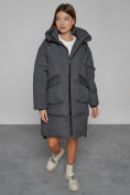 Купить Пальто утепленное с капюшоном зимнее женское темно-серого цвета 51139TC, фото 11