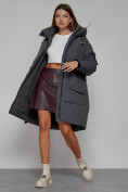 Купить Пальто утепленное с капюшоном зимнее женское темно-серого цвета 51139TC, фото 12