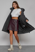 Купить Пальто утепленное с капюшоном зимнее женское темно-серого цвета 51139TC, фото 14