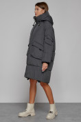 Купить Пальто утепленное с капюшоном зимнее женское темно-серого цвета 51139TC, фото 2