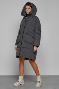 Купить Пальто утепленное с капюшоном зимнее женское темно-серого цвета 51139TC, фото 7
