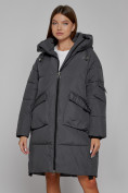Купить Пальто утепленное с капюшоном зимнее женское темно-серого цвета 51139TC, фото 8