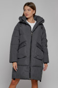 Купить Пальто утепленное с капюшоном зимнее женское темно-серого цвета 51139TC, фото 9