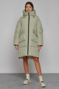 Купить Пальто утепленное с капюшоном зимнее женское светло-зеленого цвета 51139ZS