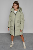 Купить Пальто утепленное с капюшоном зимнее женское светло-зеленого цвета 51139ZS, фото 10