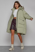Купить Пальто утепленное с капюшоном зимнее женское светло-зеленого цвета 51139ZS, фото 12