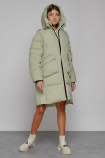 Купить Пальто утепленное с капюшоном зимнее женское светло-зеленого цвета 51139ZS, фото 6