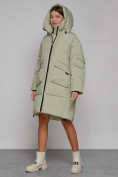 Купить Пальто утепленное с капюшоном зимнее женское светло-зеленого цвета 51139ZS, фото 7