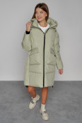 Купить Пальто утепленное с капюшоном зимнее женское светло-зеленого цвета 51139ZS, фото 9