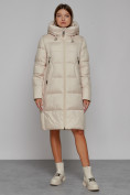 Купить Пальто утепленное с капюшоном зимнее женское бежевого цвета 51155B