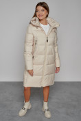 Купить Пальто утепленное с капюшоном зимнее женское бежевого цвета 51155B, фото 10
