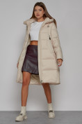 Купить Пальто утепленное с капюшоном зимнее женское бежевого цвета 51155B, фото 11