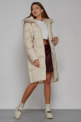 Купить Пальто утепленное с капюшоном зимнее женское бежевого цвета 51155B, фото 12