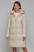 Купить Пальто утепленное с капюшоном зимнее женское бежевого цвета 51155B, фото 13