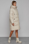 Купить Пальто утепленное с капюшоном зимнее женское бежевого цвета 51155B, фото 3