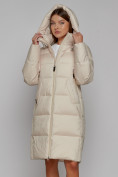 Купить Пальто утепленное с капюшоном зимнее женское бежевого цвета 51155B, фото 5