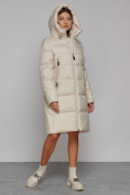 Купить Пальто утепленное с капюшоном зимнее женское бежевого цвета 51155B, фото 6