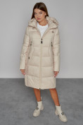 Купить Пальто утепленное с капюшоном зимнее женское бежевого цвета 51155B, фото 9