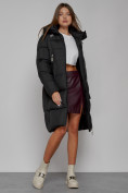 Купить Пальто утепленное с капюшоном зимнее женское черного цвета 51155Ch, фото 13