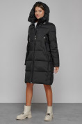 Купить Пальто утепленное с капюшоном зимнее женское черного цвета 51155Ch, фото 6