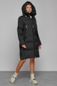 Купить Пальто утепленное с капюшоном зимнее женское черного цвета 51155Ch, фото 7