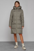 Купить Пальто утепленное с капюшоном зимнее женское цвета хаки 51155Kh