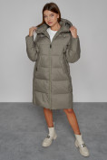 Купить Пальто утепленное с капюшоном зимнее женское цвета хаки 51155Kh, фото 10