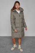 Купить Пальто утепленное с капюшоном зимнее женское цвета хаки 51155Kh, фото 11