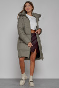 Купить Пальто утепленное с капюшоном зимнее женское цвета хаки 51155Kh, фото 12