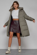 Купить Пальто утепленное с капюшоном зимнее женское цвета хаки 51155Kh, фото 13