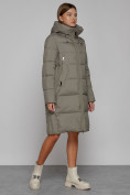Купить Пальто утепленное с капюшоном зимнее женское цвета хаки 51155Kh, фото 3