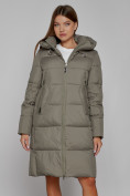 Купить Пальто утепленное с капюшоном зимнее женское цвета хаки 51155Kh, фото 5