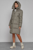 Купить Пальто утепленное с капюшоном зимнее женское цвета хаки 51155Kh, фото 6